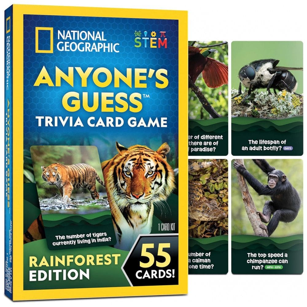 Jogo de Cartas de Trívia Animais da Floresta Tropical National Geographic - 55 Cartas Grandes - Blue Marble