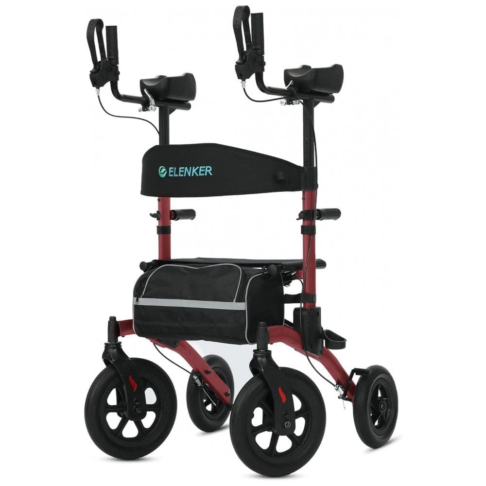 Andador para Idosos e Adultos com Assento e Design Dobrável Compacto, até 136 Quilos, ELENKER, Vermelho