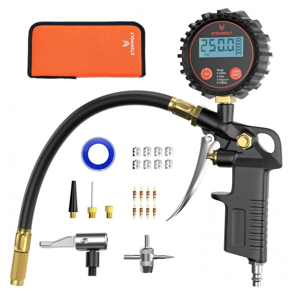 Medidor de Pressão Digital para Pneus ETENWOLF T500 com Inflador, Medição de Pressão de Pneus de 0 a 250 PSI, Calibrado para ANSI B40.
