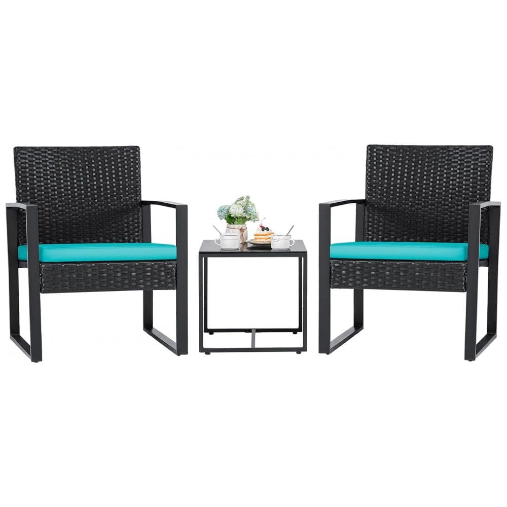 Conjunto de Móveis de Vime para Área Externa Flamaker, Conjunto Bistrô Moderno com Cadeira de Vime e Mesa de Café para Jardim Azul