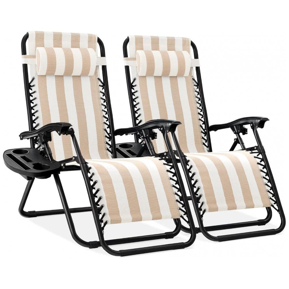 Conjunto de 2 Cadeiras Reclináveis de Aço com Sistema de Gravidade Zero e Bandejas Porta-Copos,Best Choice Products