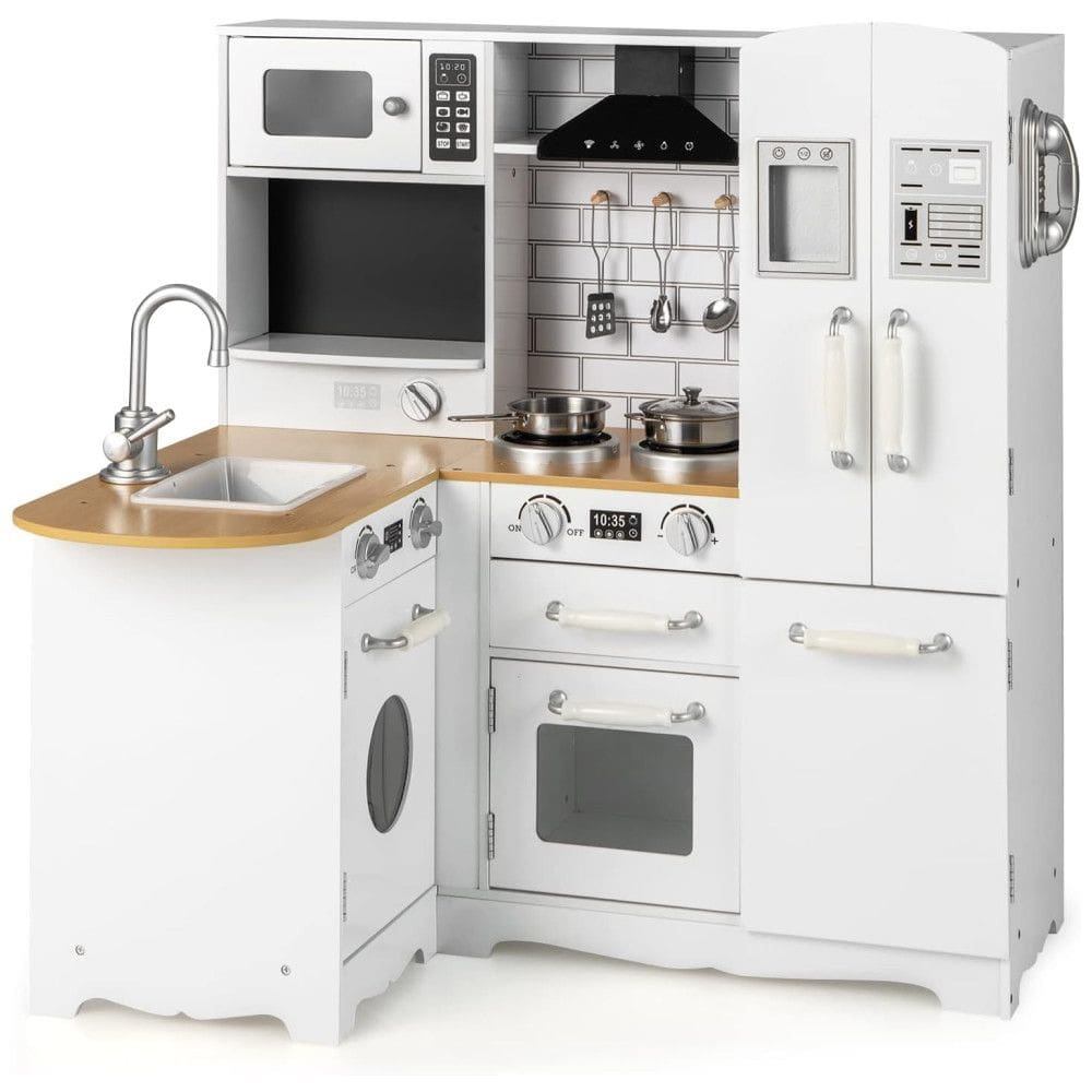 Cozinha de Brinquedo Realista 11 em 1 em Madeira para Crianças de 3 a 8 Anos, Costzon, Branca