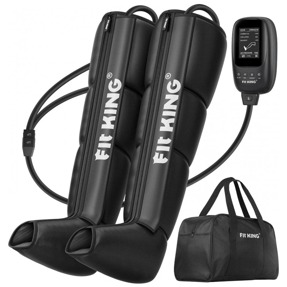 Massageador Elétrico de Compressão para Pernas e Pés 3 Modos e 8 Intensidades, FIT KING, Preto