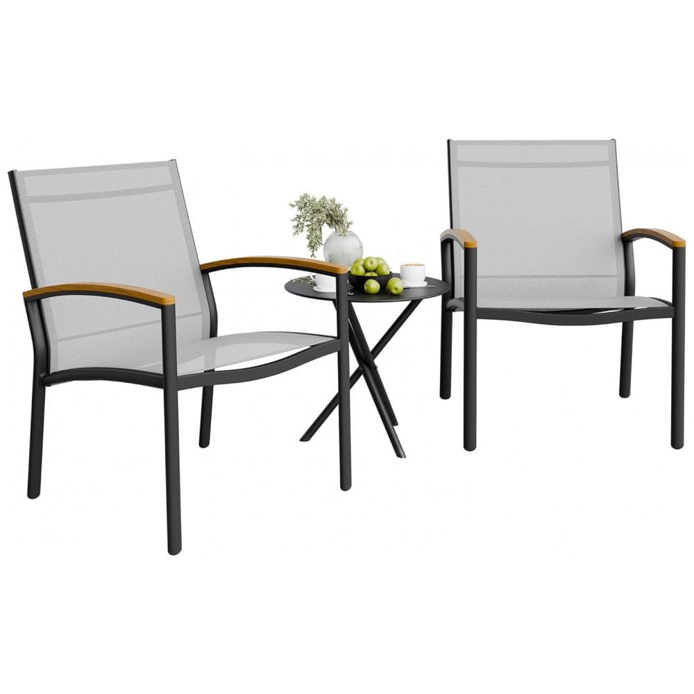 Conjunto de Bistrô para Pátio com 3 Peças Shintenchi, Conjunto de Conversação em Tecido Textilene para Área Externa, Cadeiras de Tecido