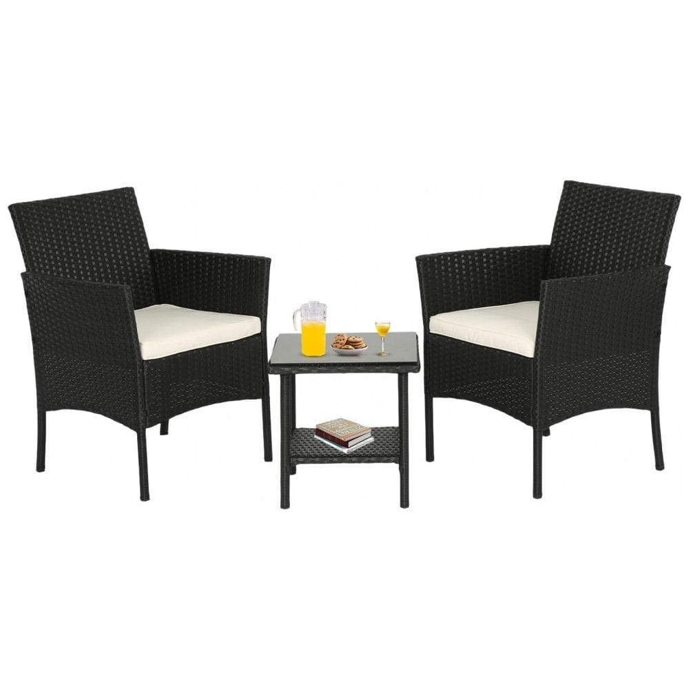 Conjunto de Móveis de Exterior de Vime FDW com 3 Cadeiras de Pátio em Rattan e Mesa de Café para Quintal, Jardim, Varanda, Piscina e Sacada