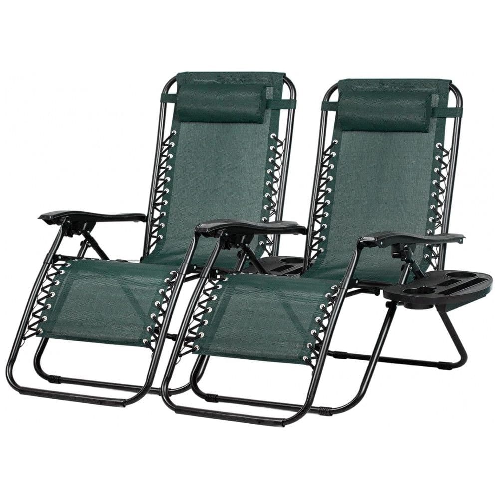 Conjunto de 2 Cadeiras Reclináveis de Praia Nazhura em Aço com Design de Malha, Cor Verde Escuro