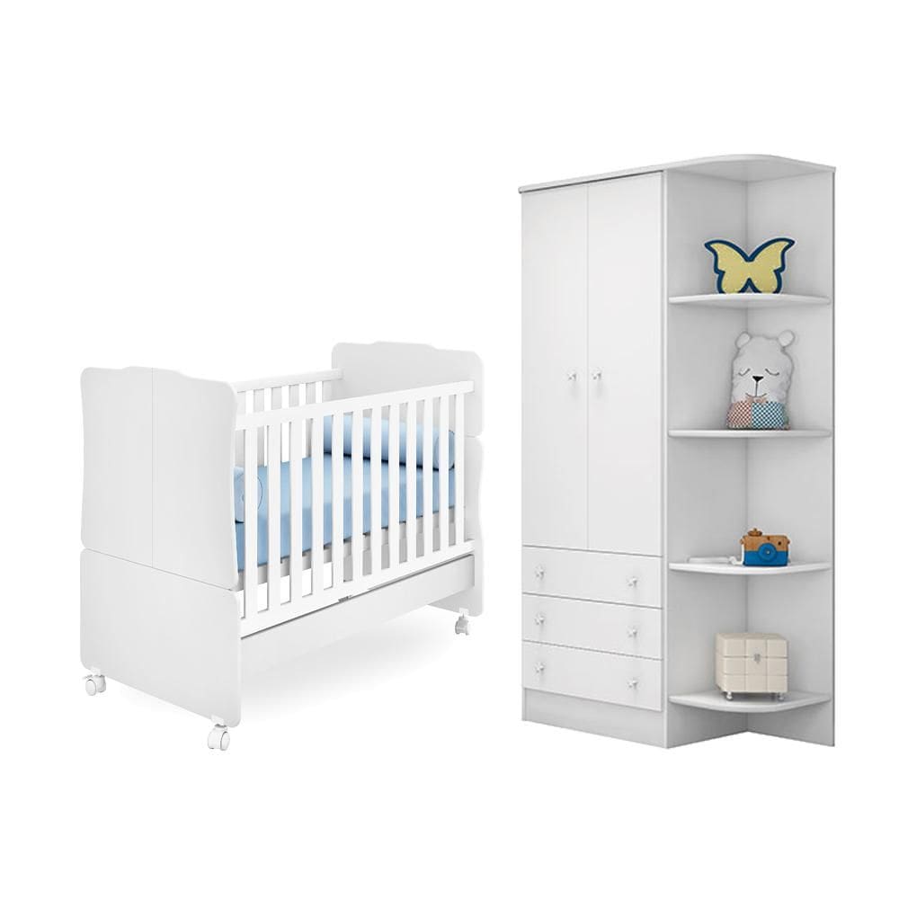 Guarda Roupa 2 Portas e Berço Mini Cama Amore Branco