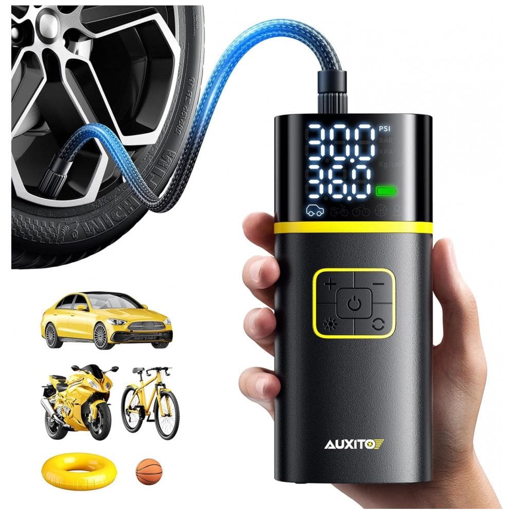 Compressor de Ar Portátil AUXITO 150PSI - Inflação Rápida em 1 Minuto - Bomba de Ar para Pneus de Carro com Medidor de Pressão