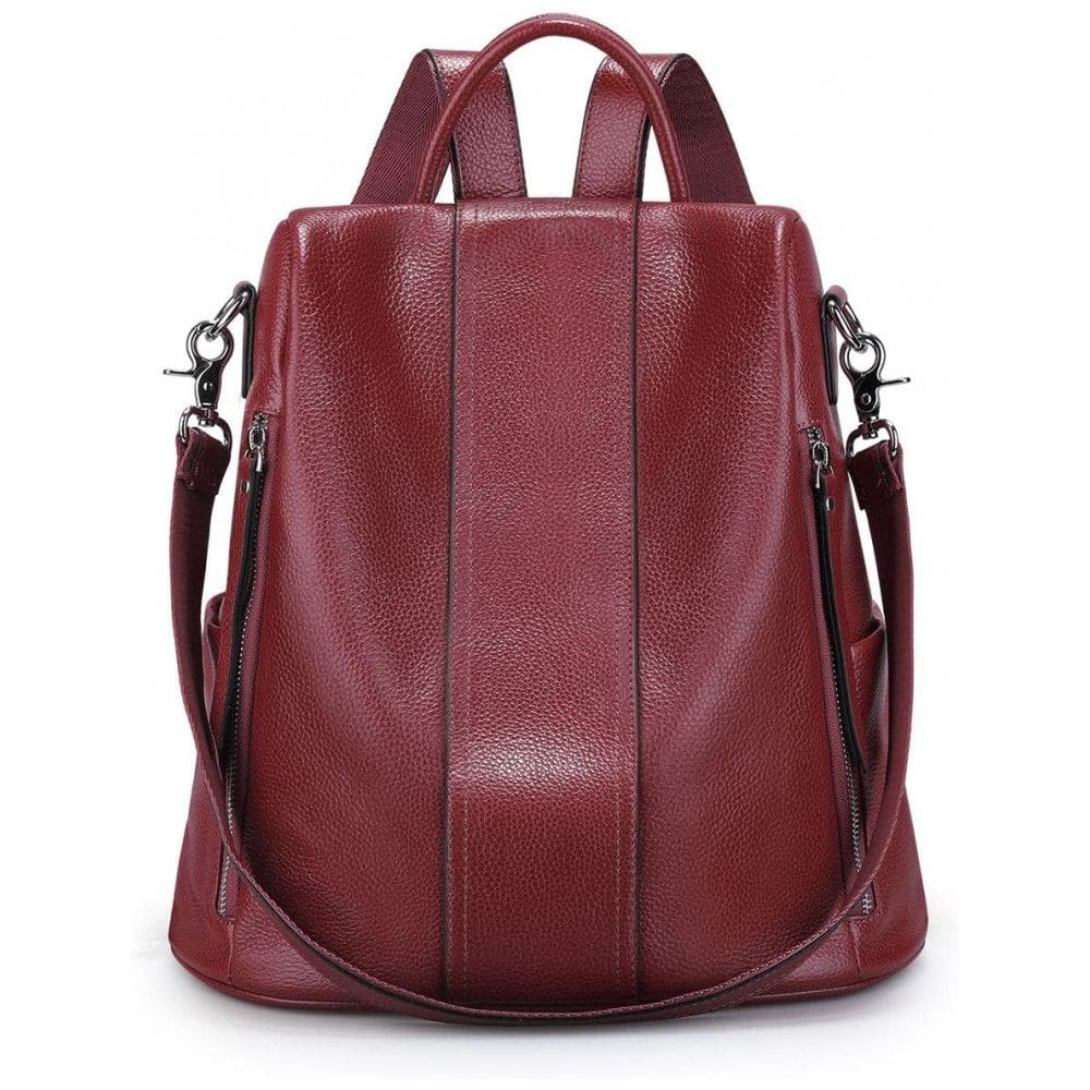 Mochila Feminina de Couro Conversível para Bolsa de Ombro, S ZONE, Vermelho