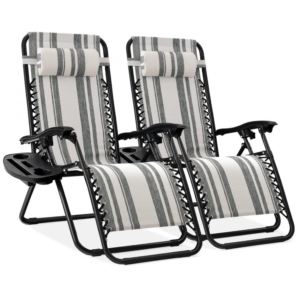Conjunto de 2 Cadeiras Reclináveis de Gravidade Zero de Malha de Aço Ajustáveis com Almofadas e Bandejas de Suporte para Copos Best Choice