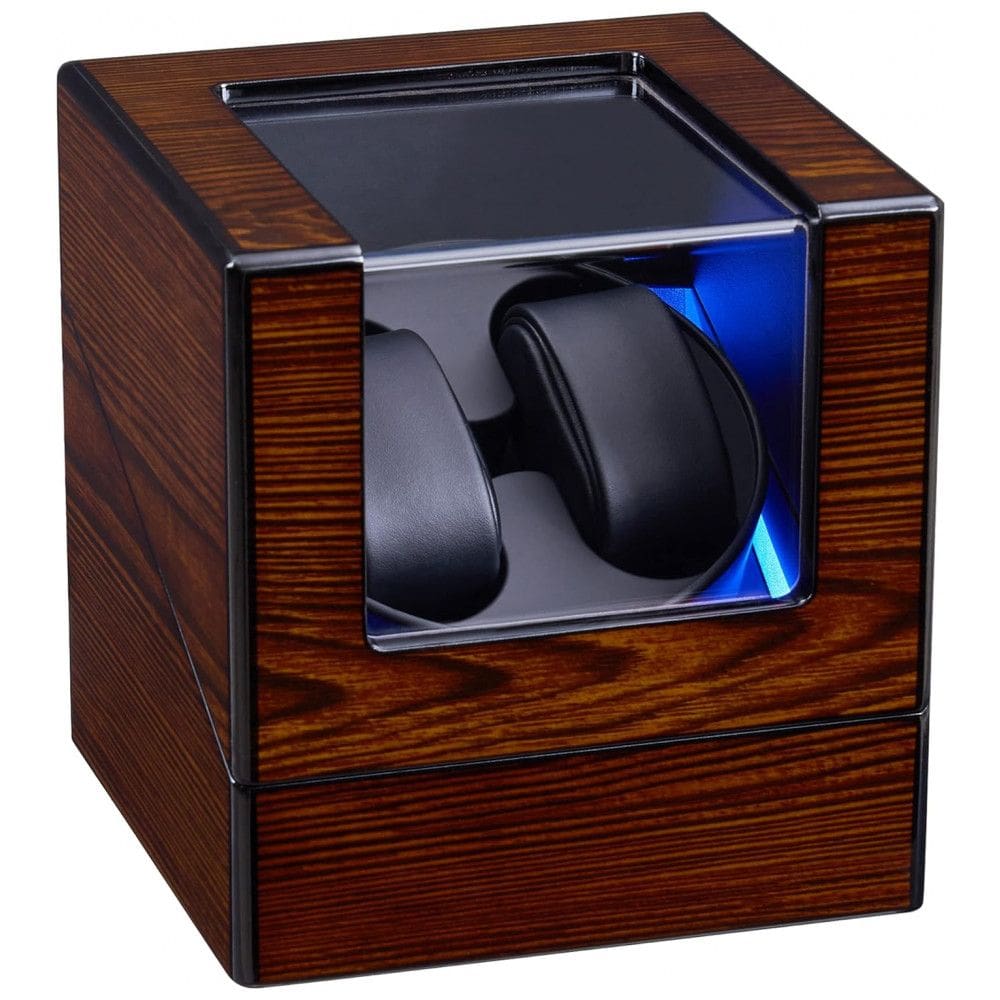 Caixa, Estojo Rotativo Automático para Relógios com Retroiluminação LED, 2 Lugares, ANWBROAD, Marrom