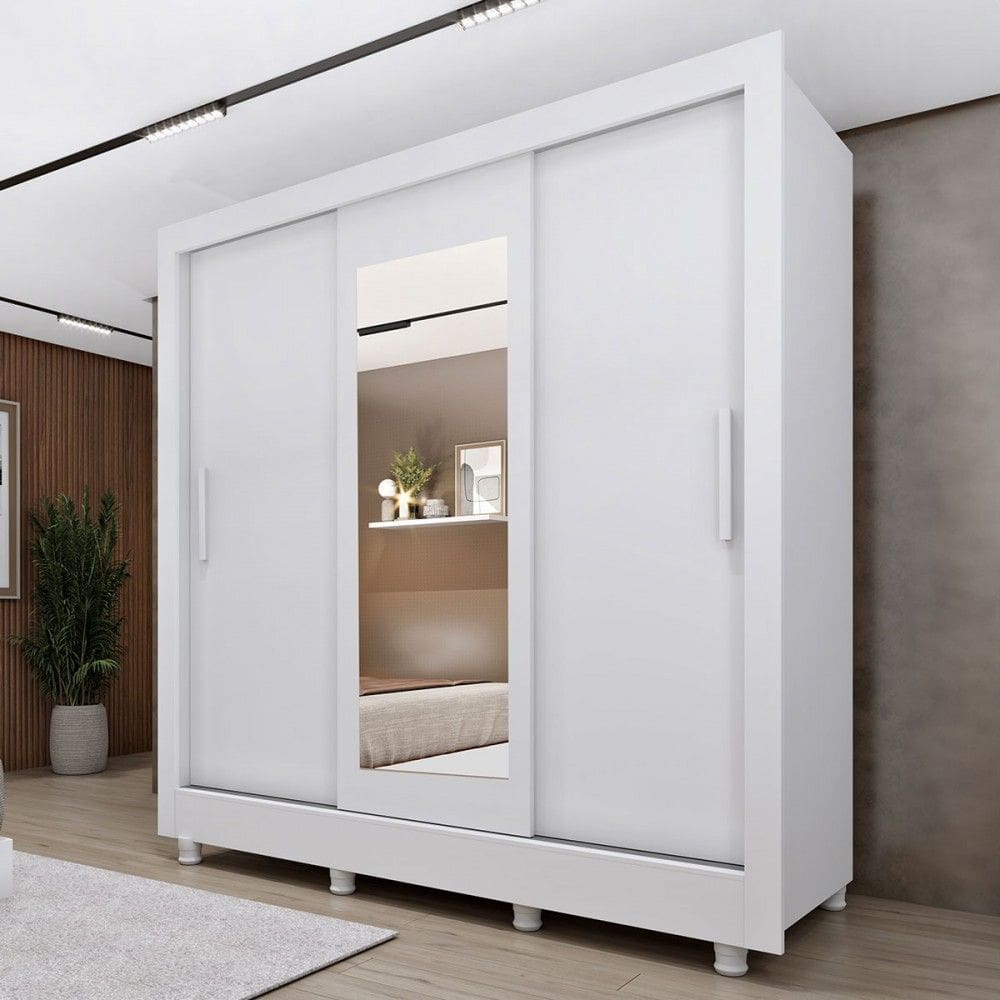 Guarda-Roupa Casal Vitória 3 Portas 4 Gavetas com Espelho Neve - Tcil Móveis