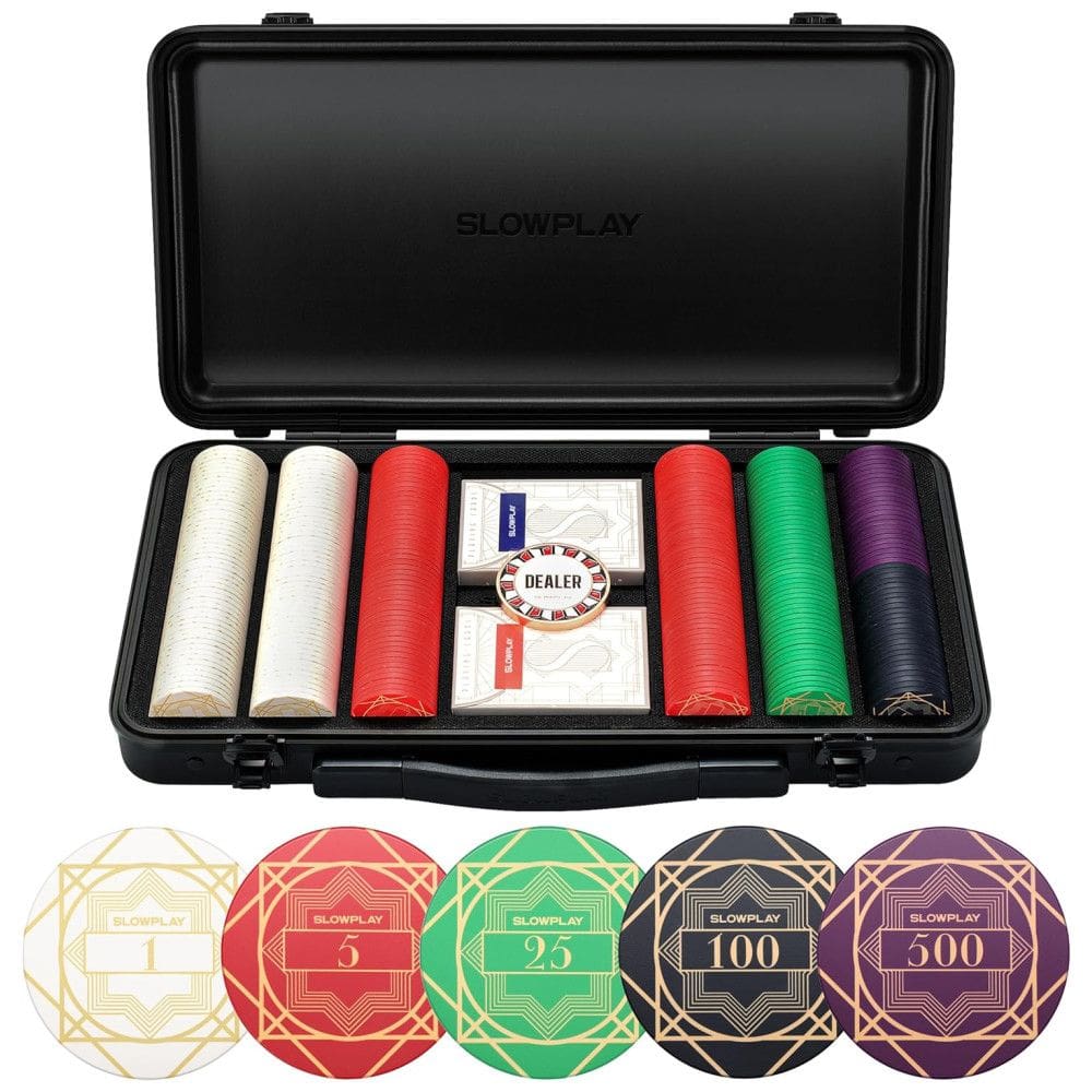 Maleta de Poker de Alta Qualidade com 300 Peças e Fichas Numeradas, , 12g, SLOWPLAY, Preta