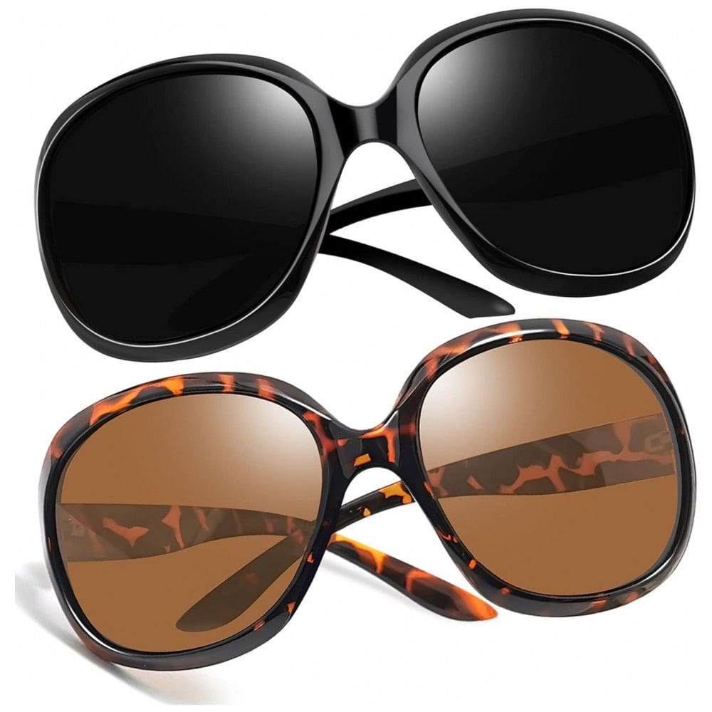 Óculos de Sol Feminino Polarizados com Proteção UV, Joopin D02, 2 Unidades, Preto e Marrom Tartaruga