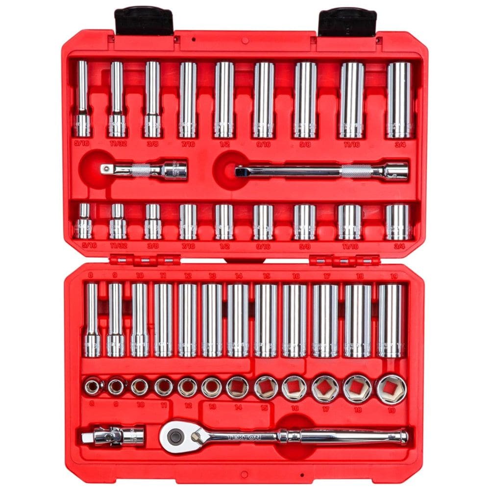 Ferramenta Automotiva Soquete e Catraca de 6 Pontos de Acionamento 8 a 19mm 47 Peças com estojo, TEKTON SKT15301, Vermelho