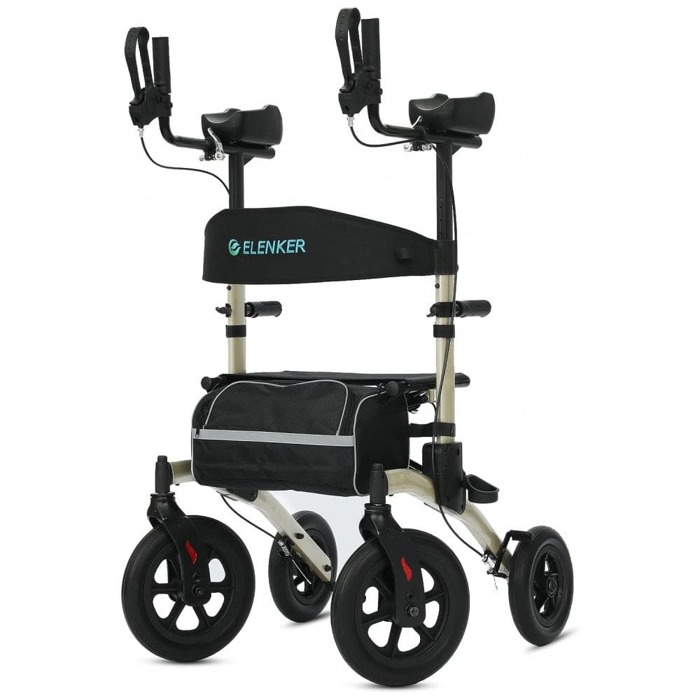 Andador para Idosos e Adultos com Assento e Design Dobrável Compacto, até 136 Quilos, ELENKER, Champanhe