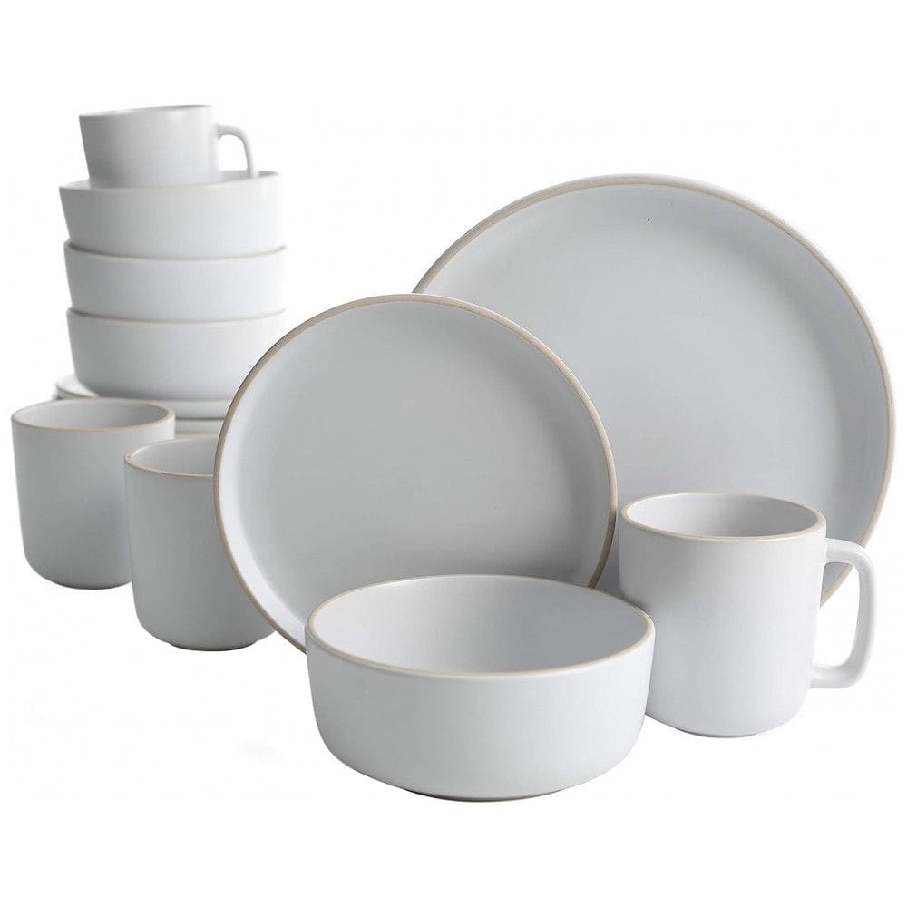 Aparelho de Jantar com 16 Peças em Cerâmica Faiança Incluindo Pratos, Xícaras e Bowls, Gibson Home Zuma, Branco Fosco