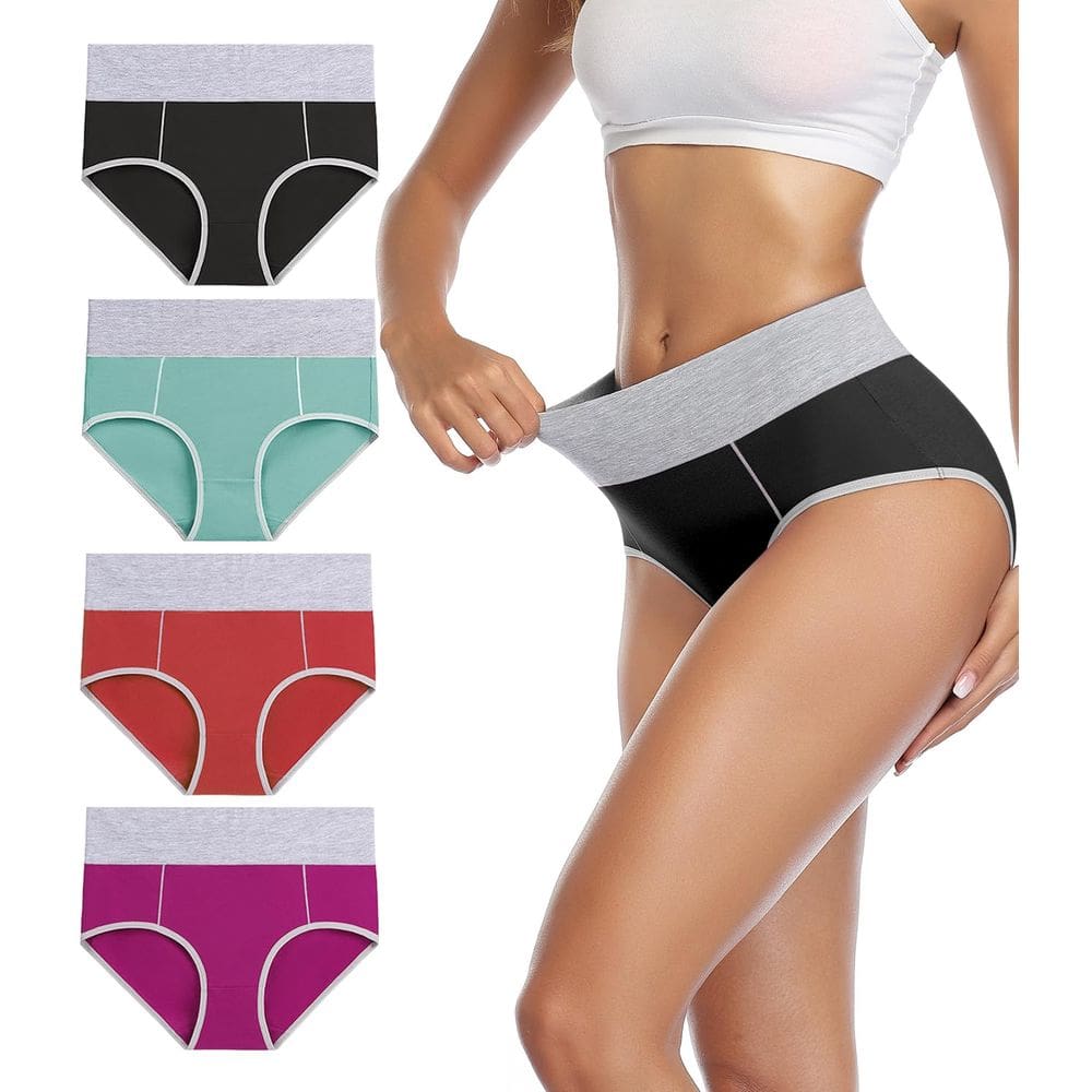 Roupa íntima feminina de algodão com cintura alta, pacote com 4