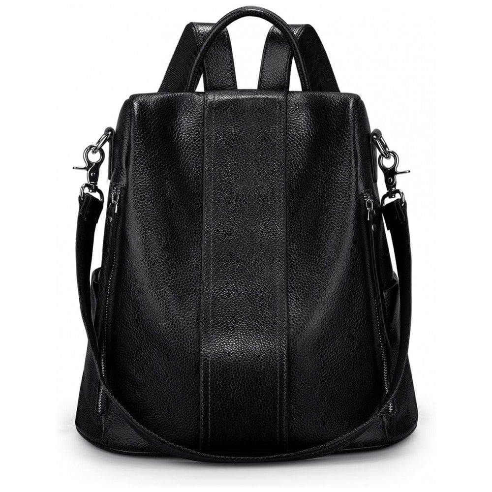 Mochila Feminina de Couro Conversível para Bolsa de Ombro, S ZONE, Preta