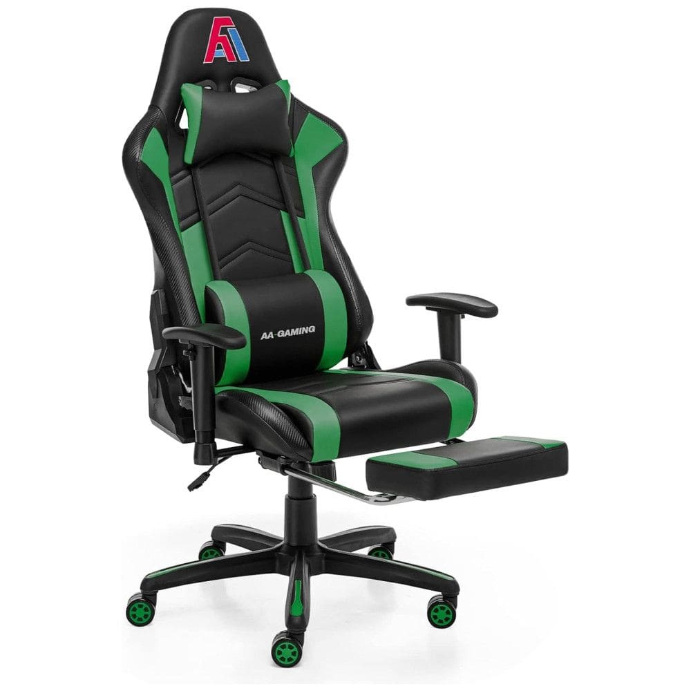 Cadeira Gamer Ergonômica, Giratória com Apoio para Lombar e Pés, AA Products, Verde e Preta