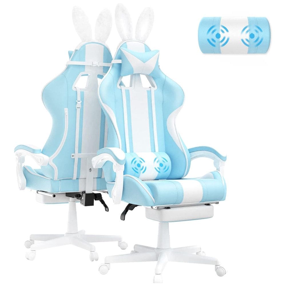 Cadeira Gamer com Orelhas de Coelho e Apoio para Lombar e Pés, Ferghana, Azul