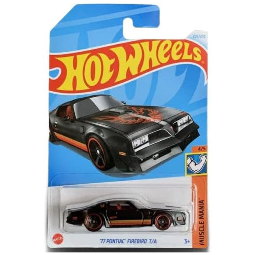 Hot Wheels 77 Pontiac Firebird TA, 45, PretoVermelho, Mania de Músculos