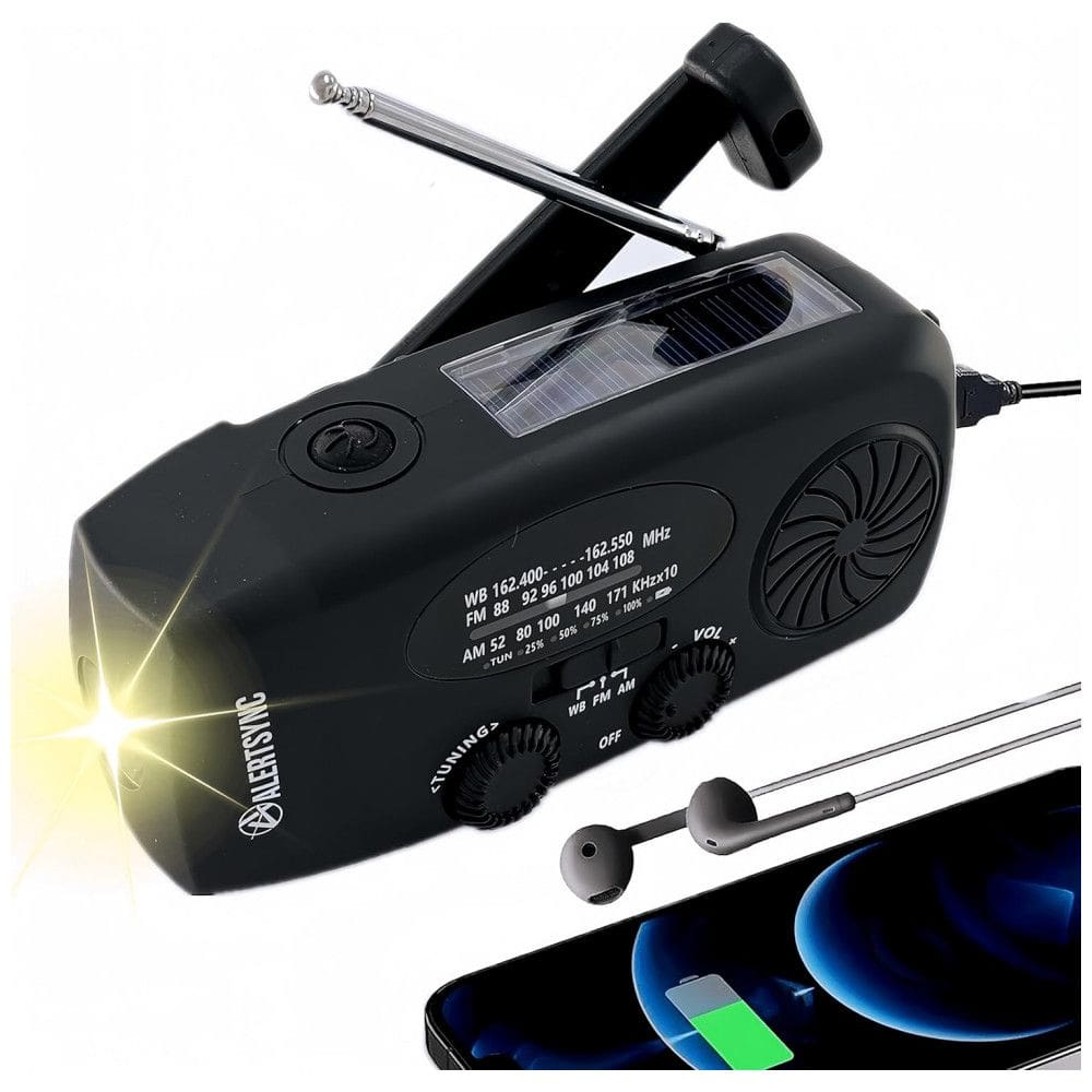 iRonsnow Rádio AM, FM, NOAA Portátil Recarregável via Manivela e Solar Porta USB