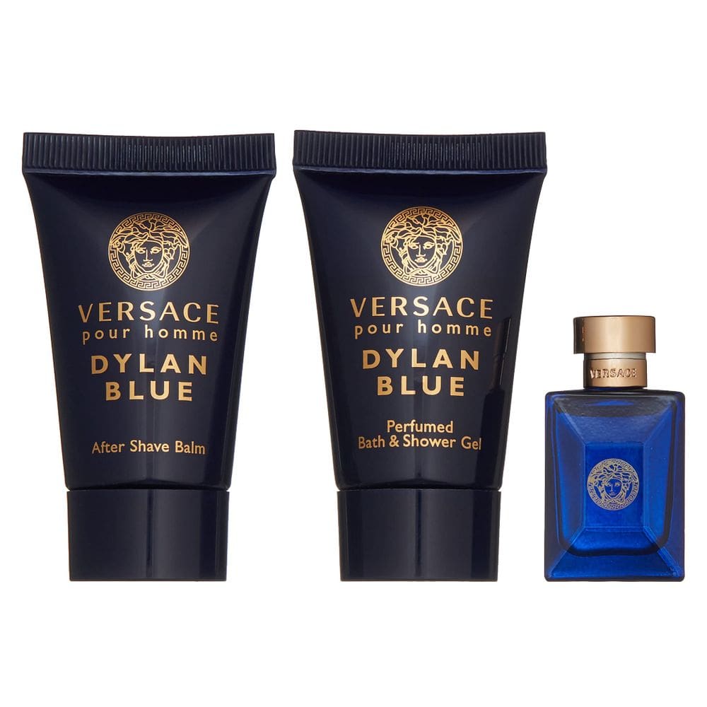 Conjunto miniatura de perfume Versace Dylan Blue Pour Homme de 3 peças