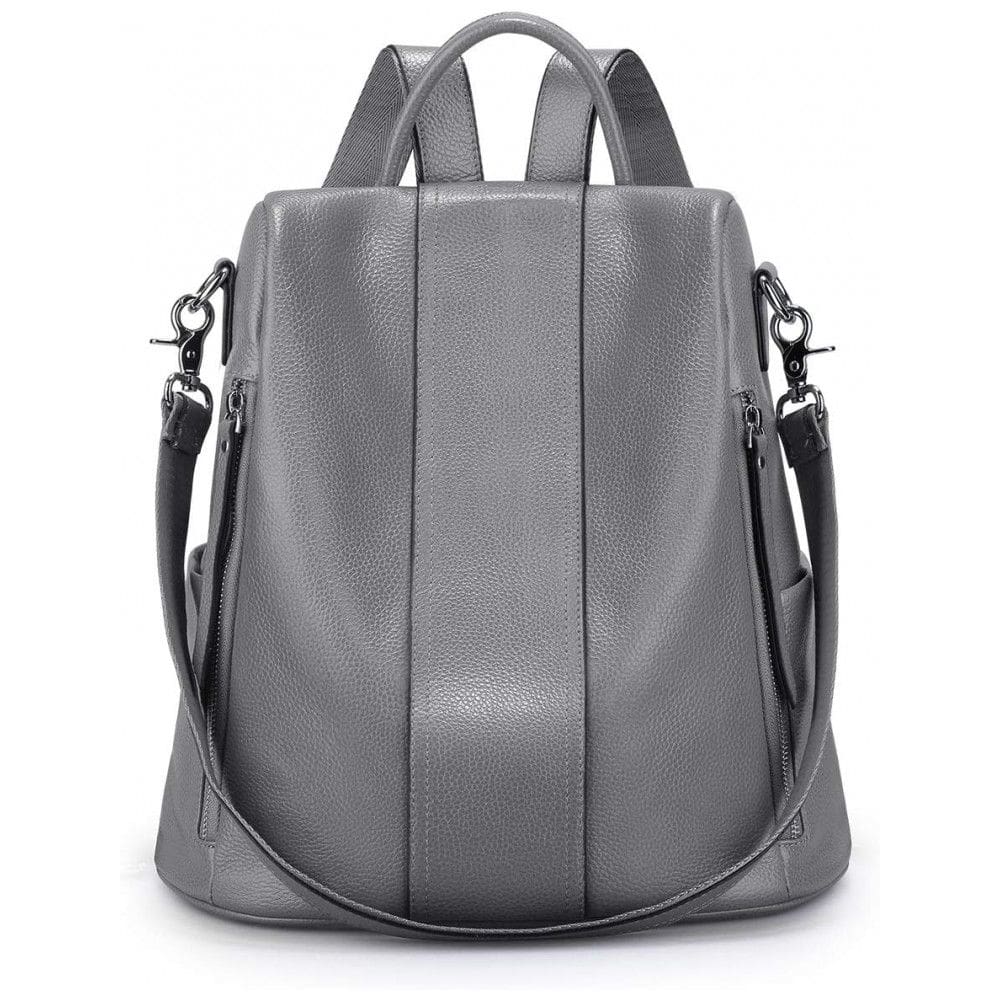 Mochila Feminina de Couro Conversível para Bolsa de Ombro, S ZONE, Cinza