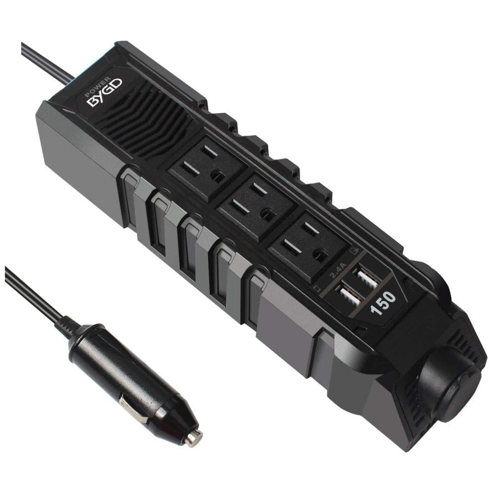 Inversor de Potência 150W DC 12V para AC Tomadas AC Adaptador de Carro USB 2.4A, 110v, BYGD, Preto