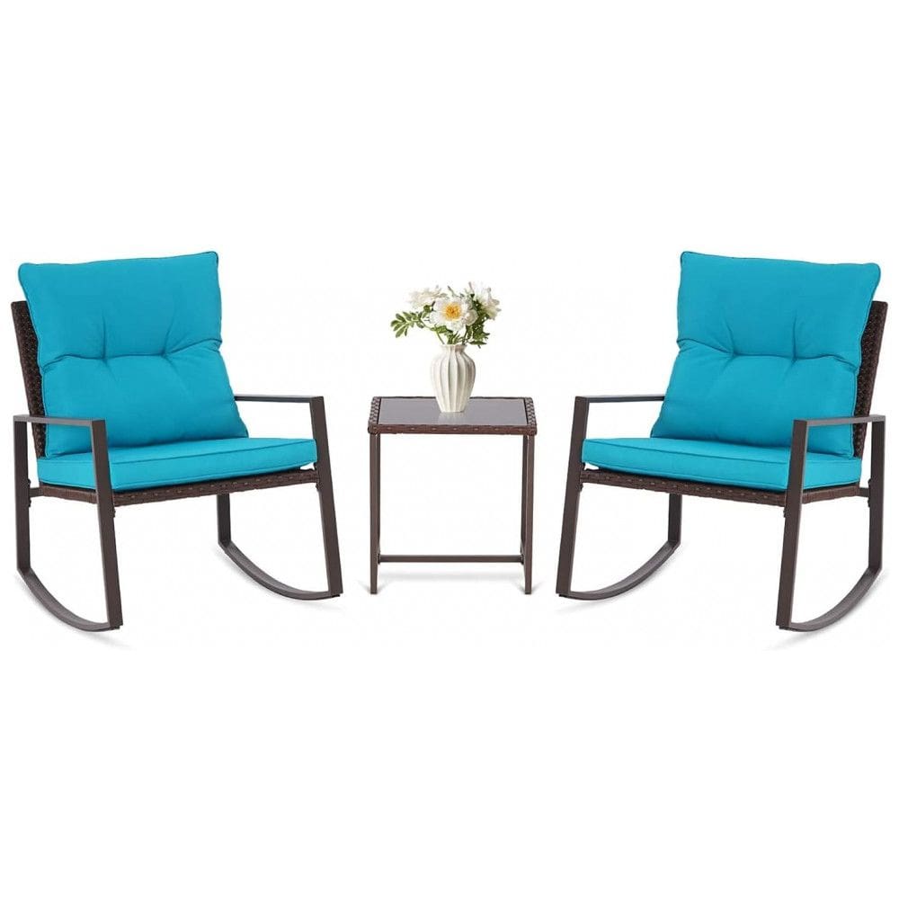 Conjunto de Móveis de Vime Preto SUNCROWN para Área Externa: 3 Peças com Cadeiras de Balanço, Conjunto de Conversação com Mesa de Centro de