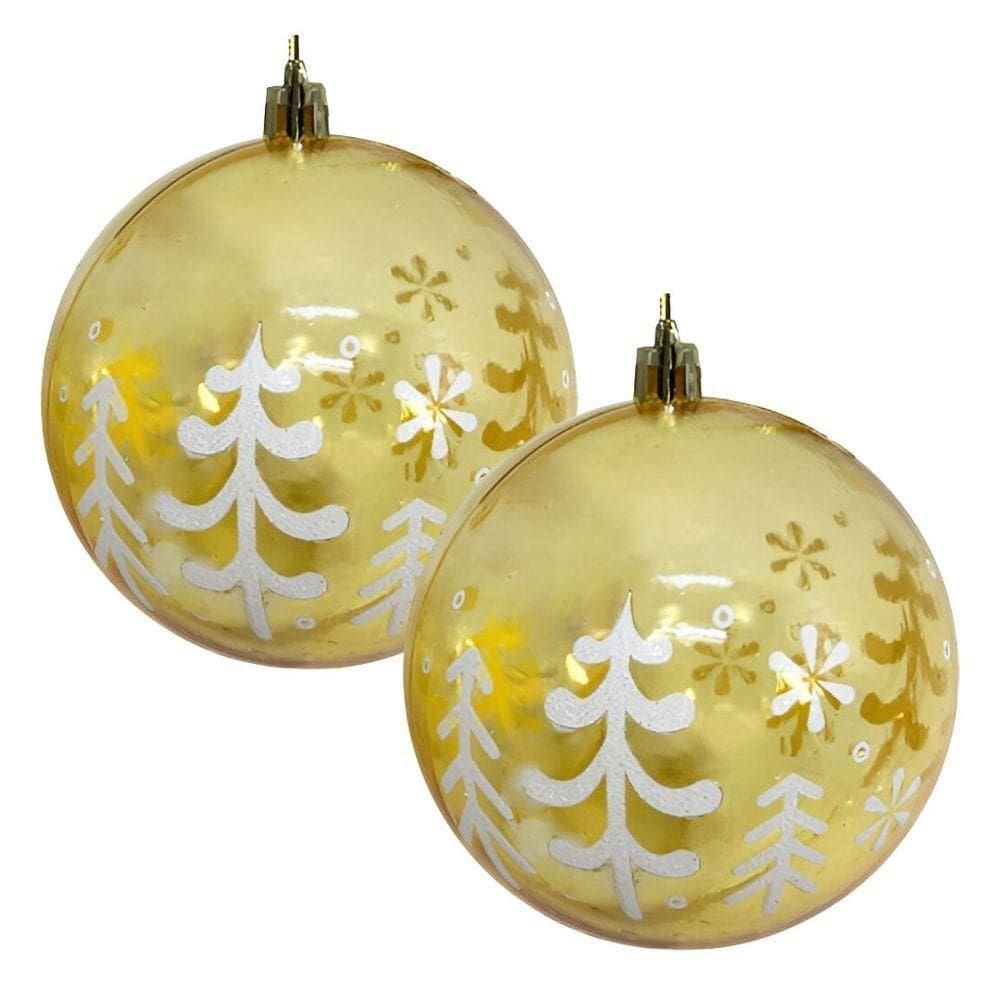 Kit 2 Bolas De Natal Decorada Print Mix Dourada Translúcida Luxo 10cm - Magizi