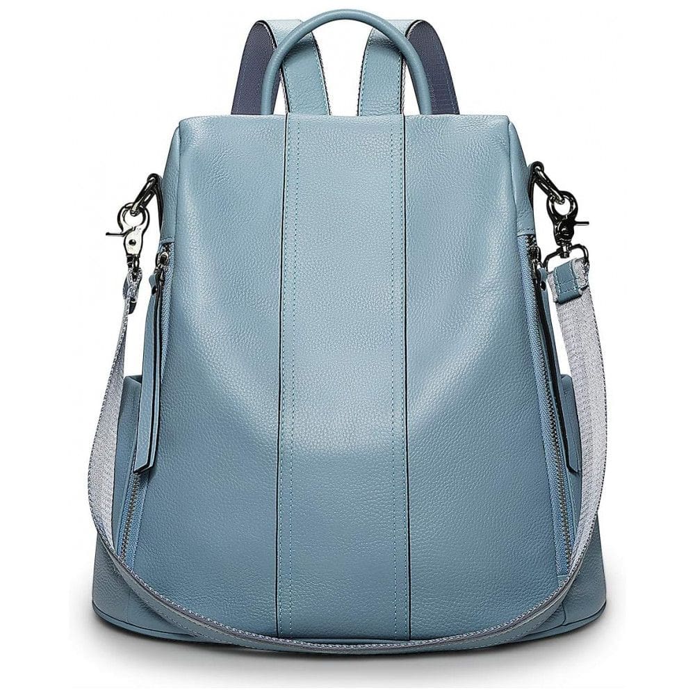 Mochila Feminina de Couro Conversível para Bolsa de Ombro, S ZONE, Azul Claro