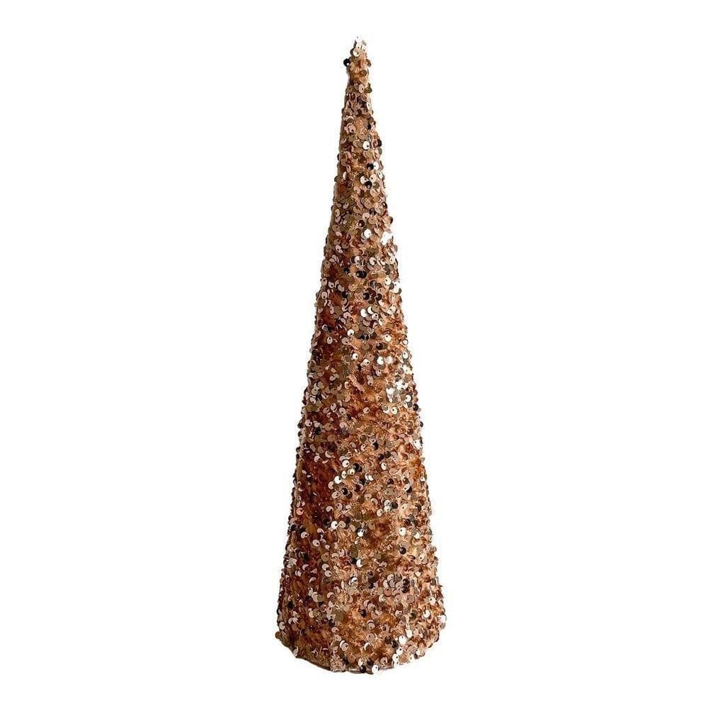 Árvore Cone Cotton Decorativa Lantejoulas Rosê Gold Natal 40cm - Magizi