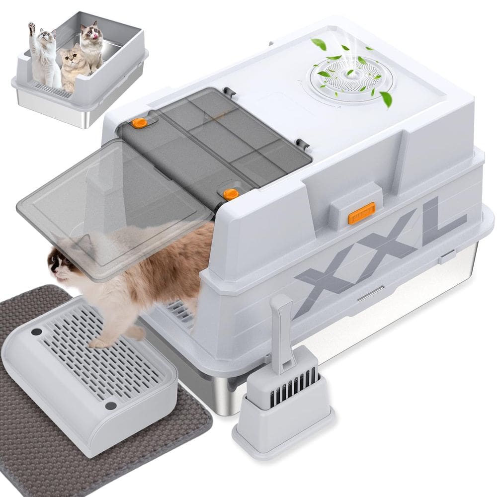 Caixa sanitária de aço inoxidável GOYJOY XXL para gatos grandes com tampa
