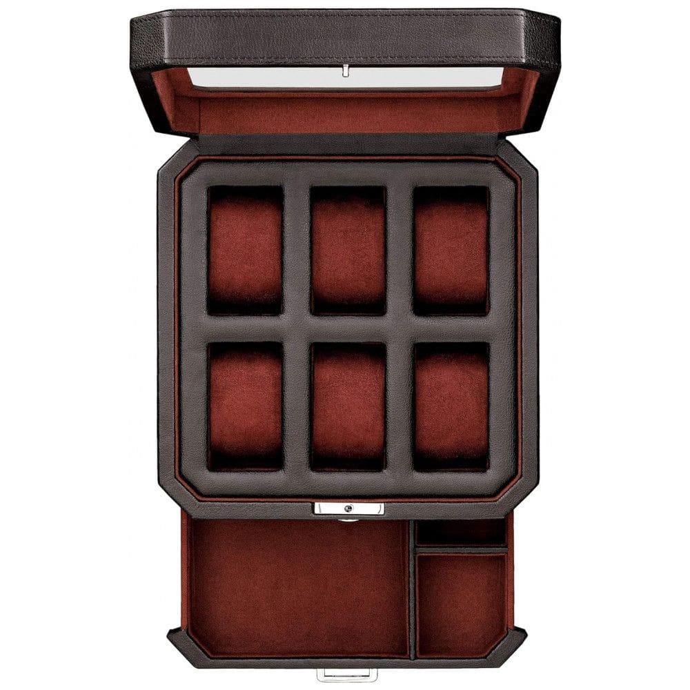 Caixa, Estojo para Relógios com 6 Compartimentos, ROTHWELL, Preto e Vermelho