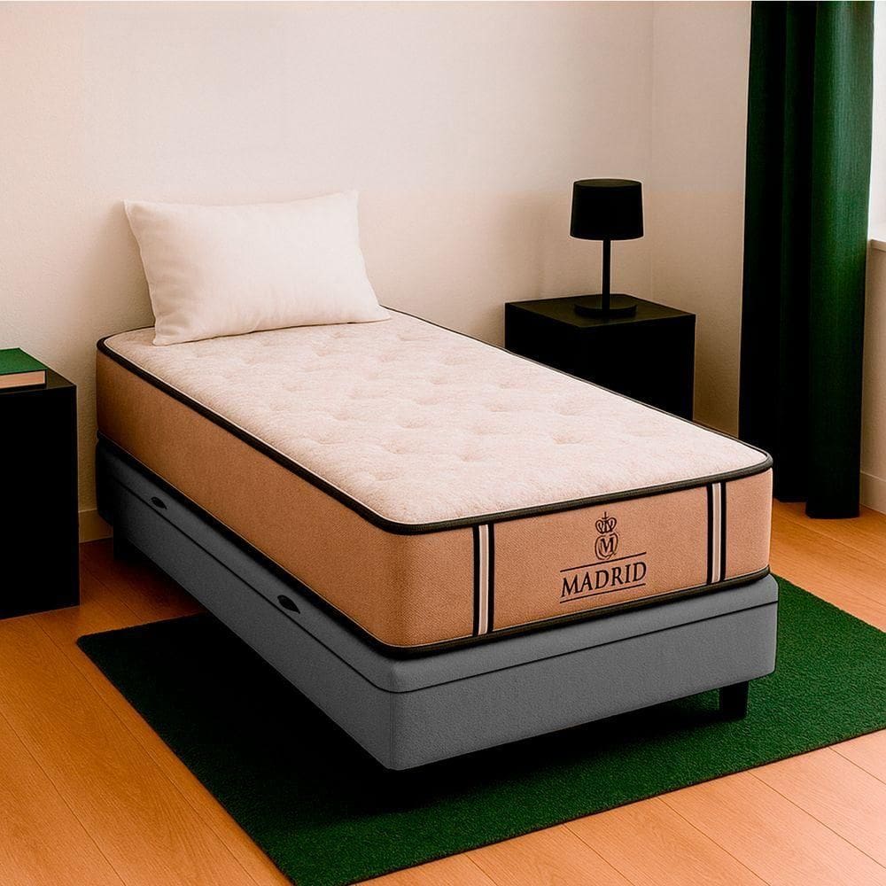 Cama Box Baú Solteirão Cinza E Colchão Madrid Molas Vstore