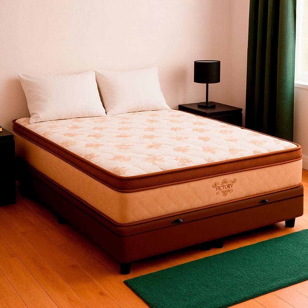Cama Box Baú Casal E Colchão Victory Molas V-store Marrom