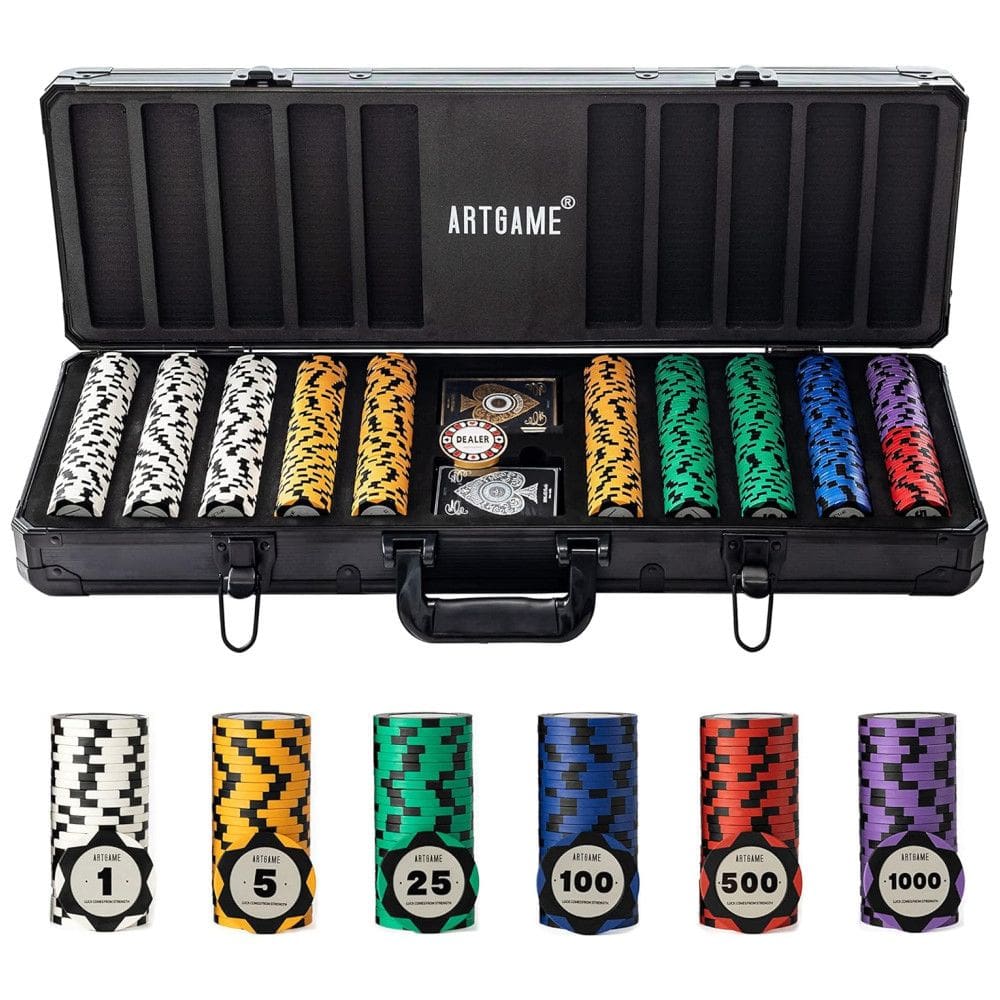 Maleta de Poker em Alumínio com 500 Fichas Numeradas para Texas Holdem 14g, Artgame, Preta