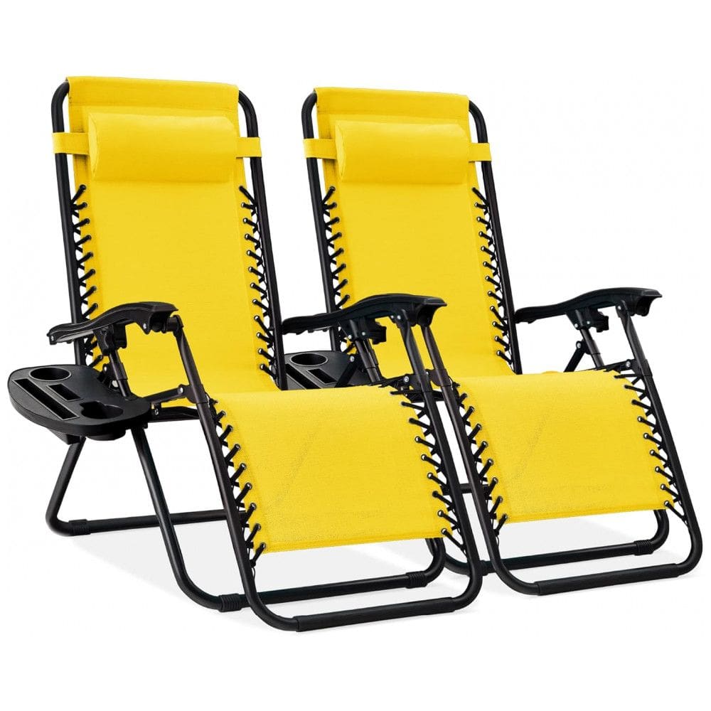Cadeira de Praia Reclinável Zero Gravity em Aço Mesh Ajustável - Conjunto de 2 com Almofadas e Bandejas,Best Choice Products