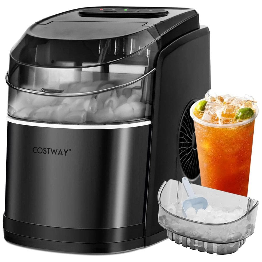 Máquina de Gelo até 12 kg em 24H Portátil com Colher e Cesta de Gelo, 110V, COSTWAY, Preta