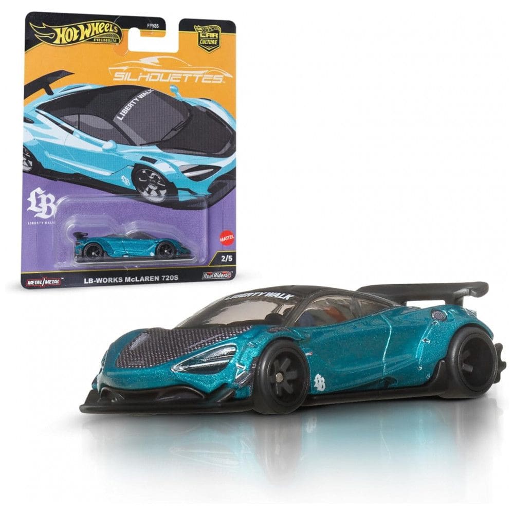 Hot Wheels Premium Car Culture Silhouettes 1/64 Miniatura Die-Cast McLaren 720S LBWorks com Pneus Real Riders Corpo e Chassi de Metal