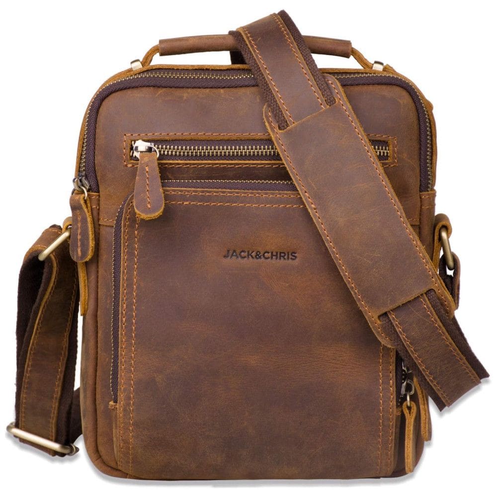 Jack Chris Bolsa Mensageiro de Couro Masculina Marrom JC5207 8