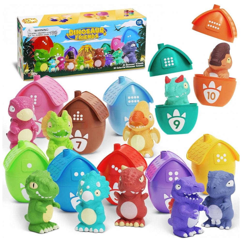 Brinquedos Educativos para Crianças de 1 a 3 Anos - Conjunto de Ovos com Dinossauros e Marionete para Aprender, Contar e Empilhar -