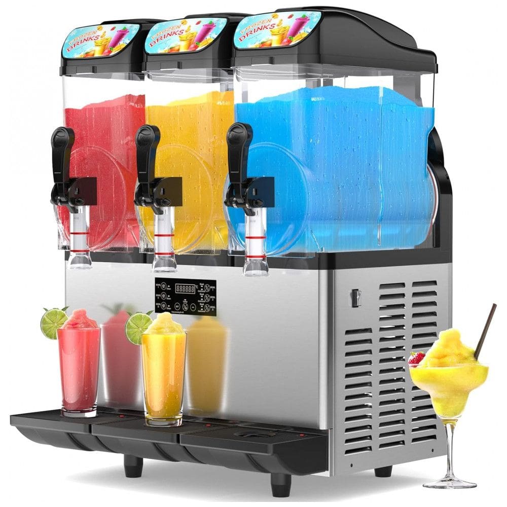 Máquina de Raspadinha Comercial Mojgar de 45L/12 Cal com Luz LED, 3 Tanques de 15L para Margarita, Suco, Smoothie, Daiquiri, Coquetel