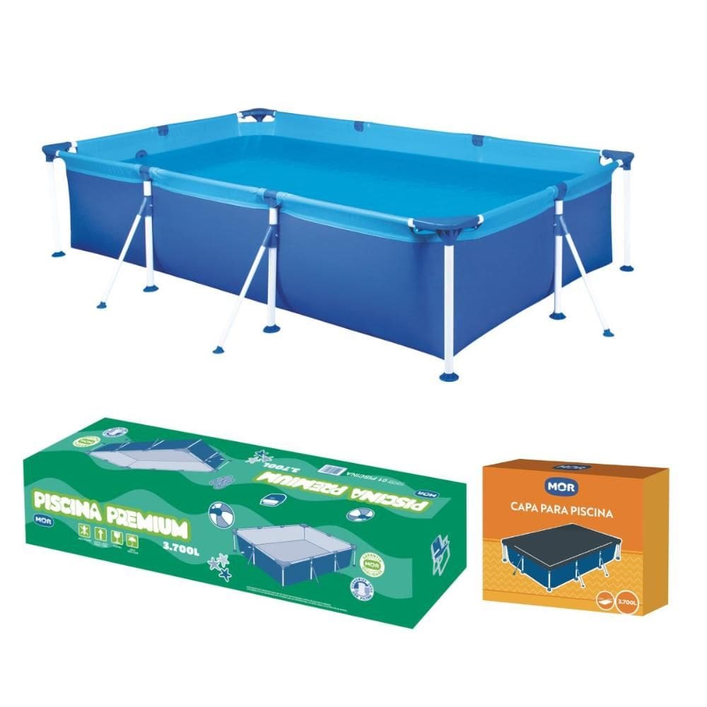 Piscina Retangular 3700 Litros Estruturada Premium com Capa Mor