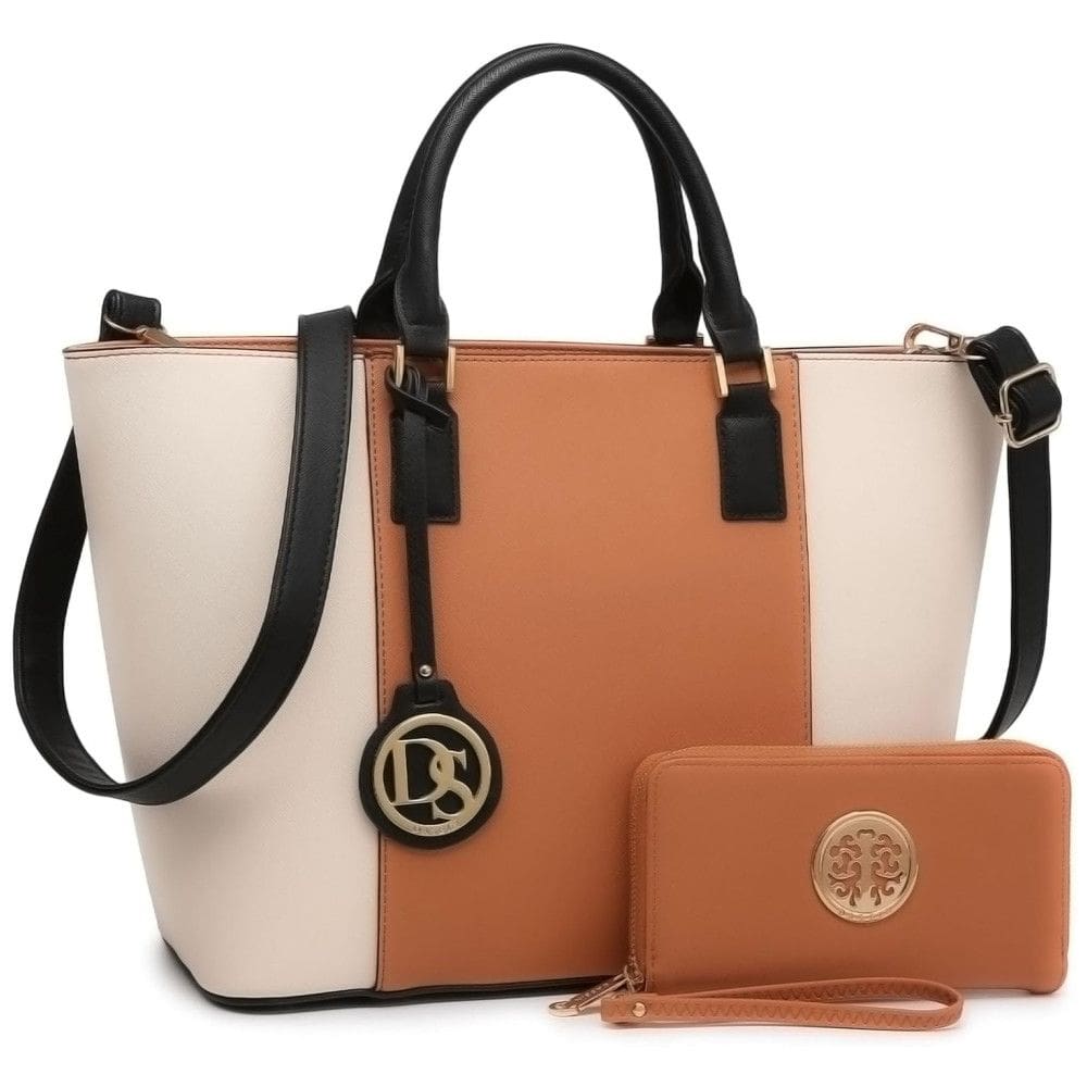 DASEIN Bolsa Feminina de Ombro de Couro Sintético com Carteira Combinando, Marrom e Branca