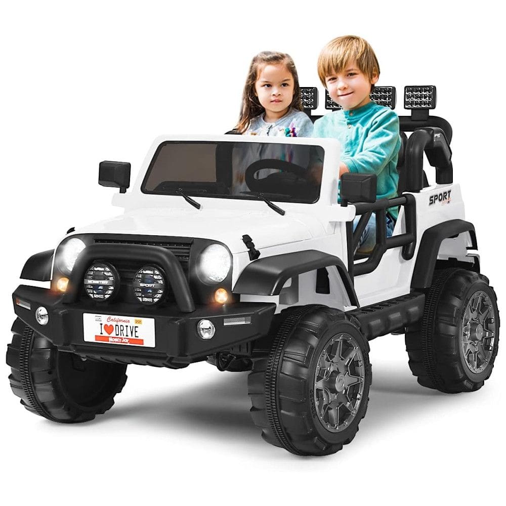 Carro Elétrico Infantil Off Road a Bateria 12V com Luz LED, Músicas, Suspensão de Mola, 3 Velocidades, HONEY JOY, Branco