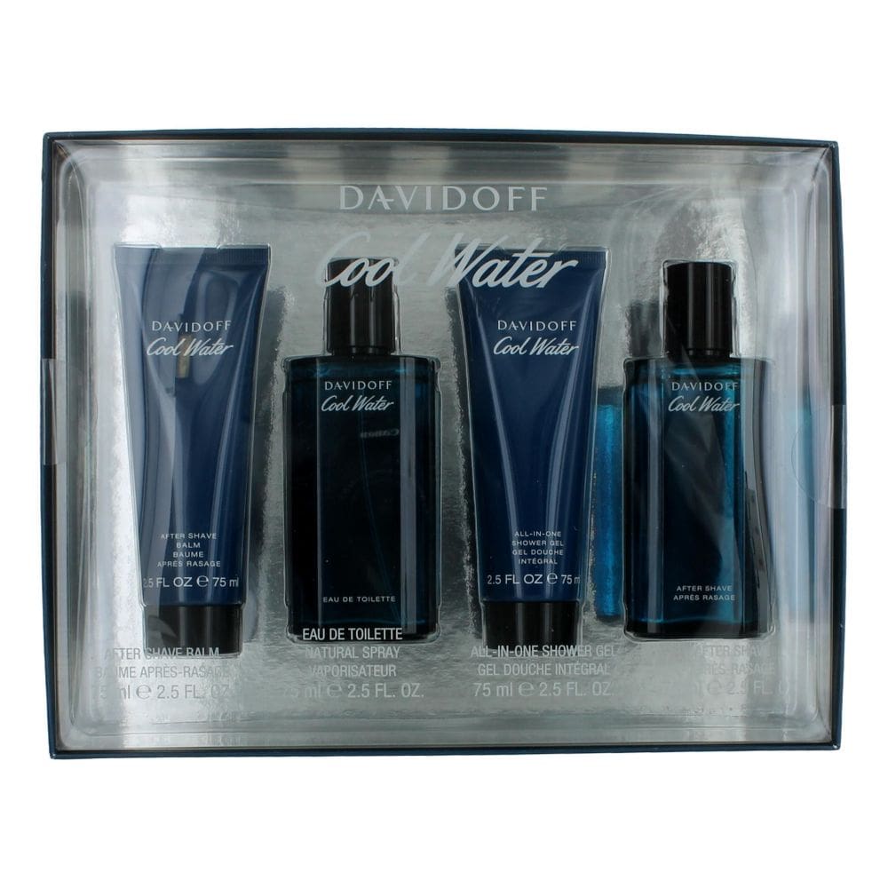 Conjunto de presente Davidoff Cool Water para homens: bálsamo pós-barba 75 ml EDT 75 ml Gel de banho 75 ml