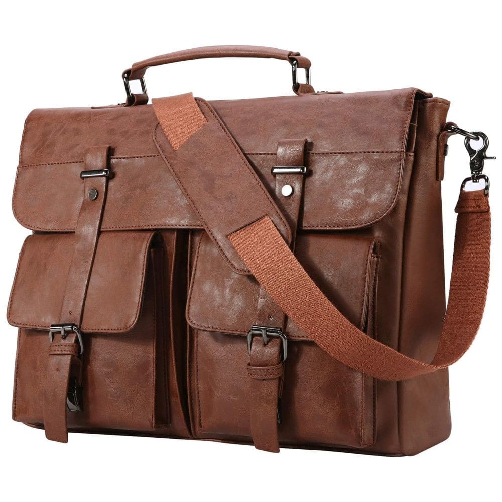 seyfocnia Bolsa de Couro Mensageiro para Laptop Marrom